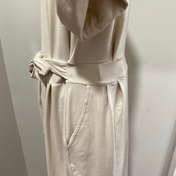 Zenana Cream Dress Size Large Short Sleeve Stretch Knit with Tie Back Belt - Picture 10 of 11